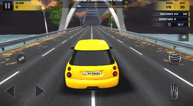 MR RACER gameplay screenshot showing city traffic